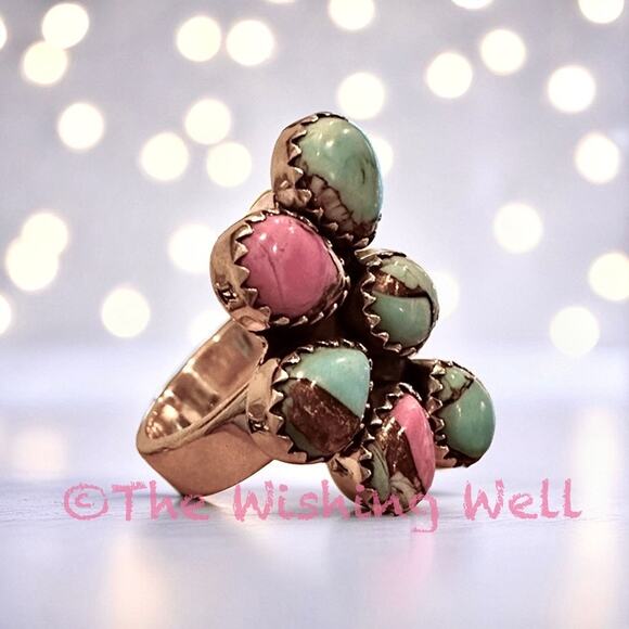 Half Cluster Cotton Candy Tirquoise Southwestern Ring Sterling Silver Size 5-10 - Picture 4 of 5